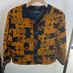 Vintage Carole Little Black and rust Orange Blazer guilted blazer